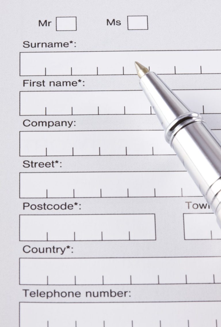 pen on blank form